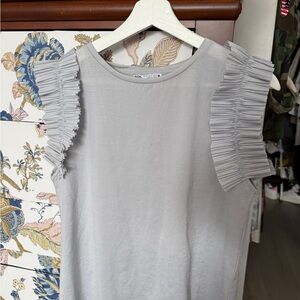 Zara Light Gray Pleated Sleeve Blouse
